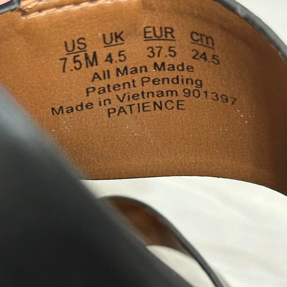 Naturalizer Espadrille‎ Platform Sandals Black Leather Ankle Strap Women 7.5